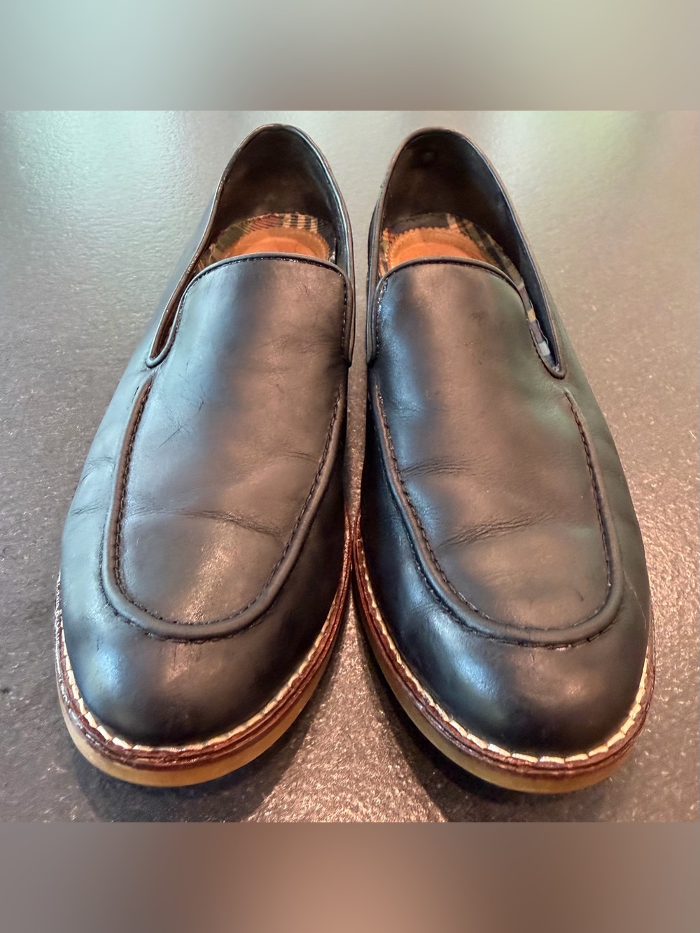 Sperry Black Leather Slip-On Loafers Plaid Lined Comfort Shoes 6.5 - Picture 4 of 11